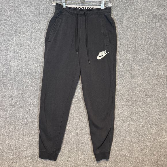 Nike Pants Womens Small Black Fleece Joggers Sweatpants Swoosh Athleisure - Picture 1 of 11